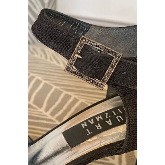 STUART WEITZMAN BLACK SATEEN ROUND TOE buckle DRESSY party PUMPS HEELS SHOES 7.5 - Picture 12 of 12